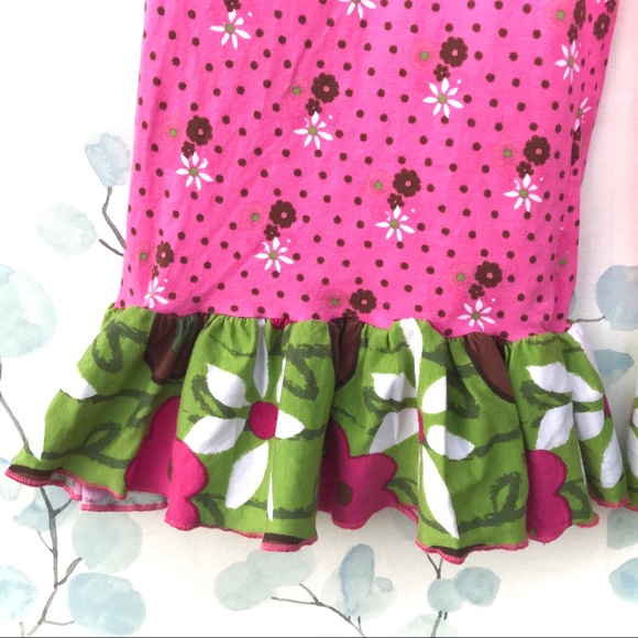 Corkys Kids Pink Green Brown White Flowers Ruffled Bottom Polka Dot Floral Pants - Picture 5 of 12